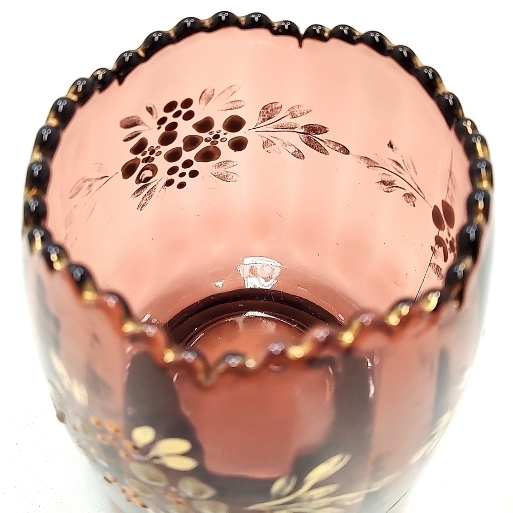 Vintage Amber Glass Serving Set – Hand-Painted Floral Butter Dish, Creamer & Cup - Picture 14 of 15